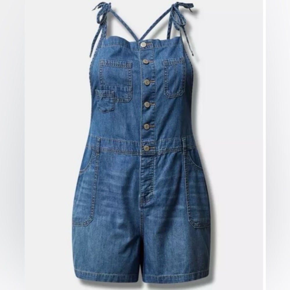 Torrid Button Shortalls 100% Cotton Lightweight Denim - 18 - NEW